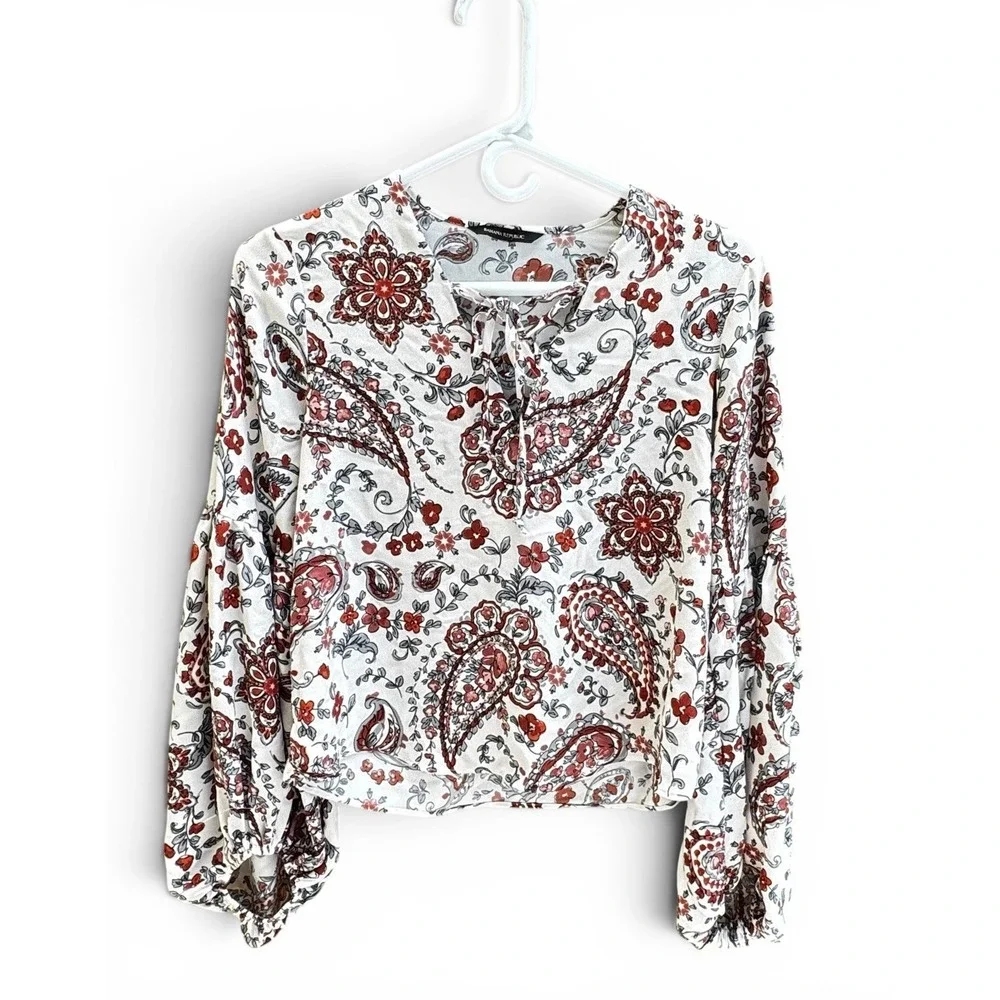 Banana Republic Paisley Floral Peasant Blouse Womens M Boho Puff Sleeve